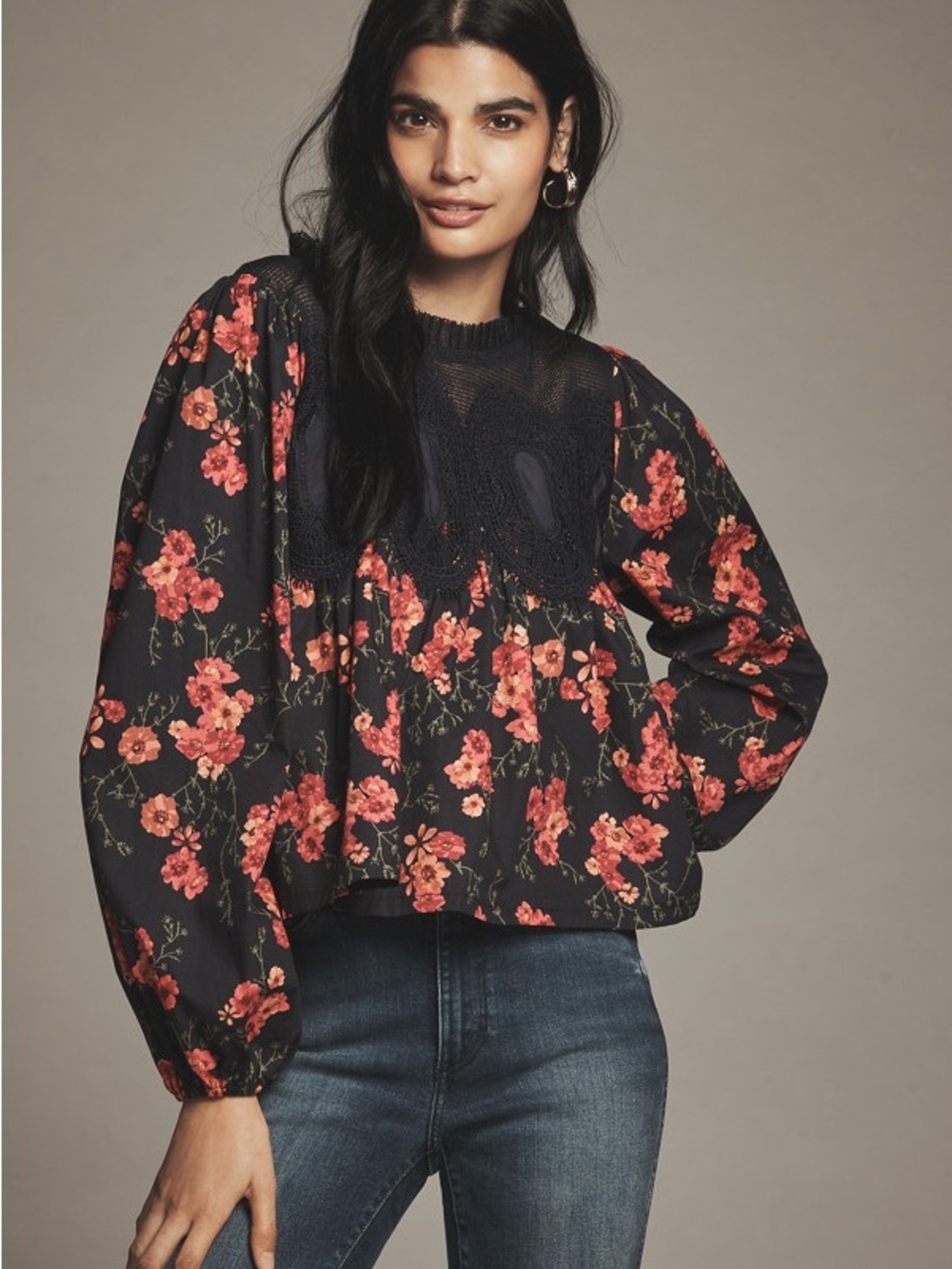 Anthropologie En Elly The Iris Long-Sleeve Lace Poplin Blouse Size XL